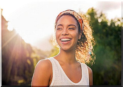 Happy woman thinking about mental hygiene habits