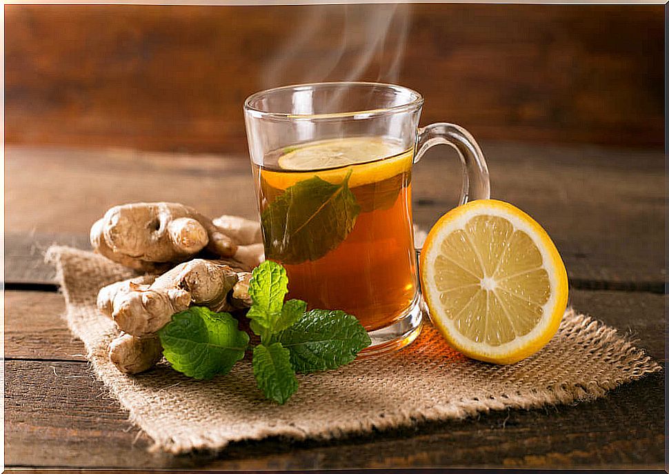 Ginger tea with lemon.