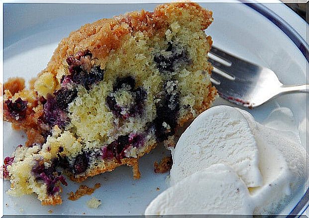 Blueberry pie with ice cream