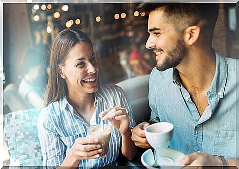 Boy having coffee with the girl he likes