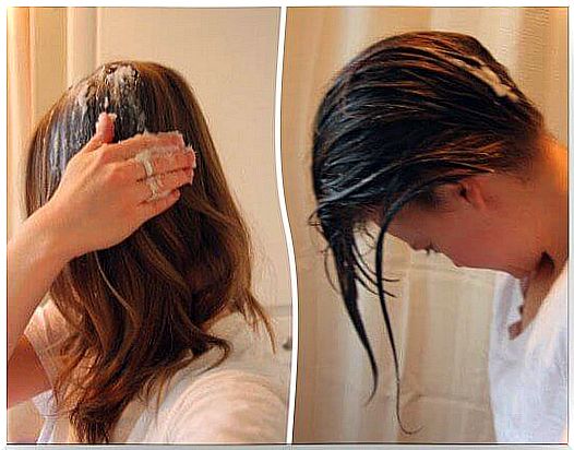 Woman using coconut oil on hair