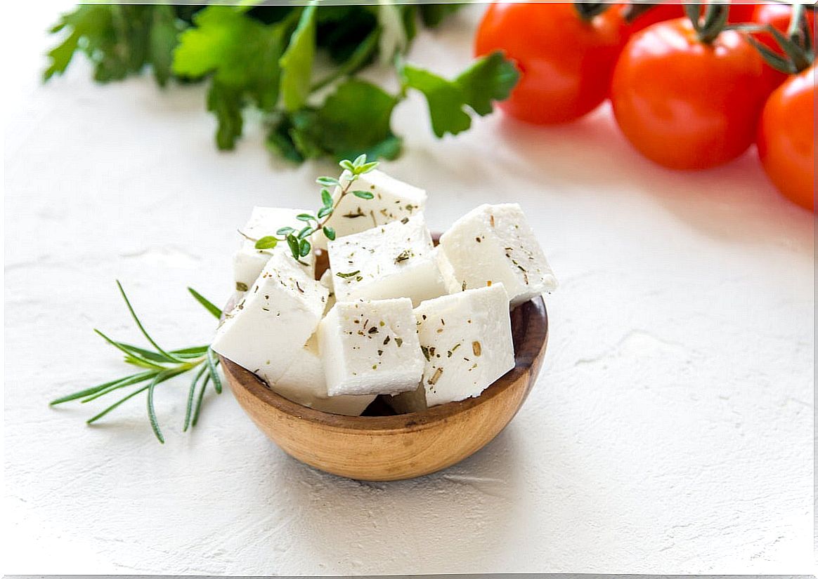 Feta cheese for lentil salad.