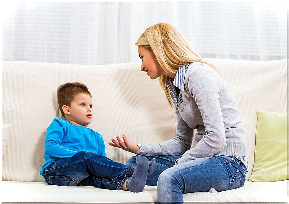 Mother with her son talked